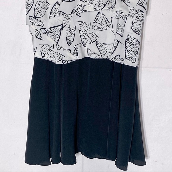 Vintage 90s Cream Black Print Modest Midi Dress M - Picture 10 of 13